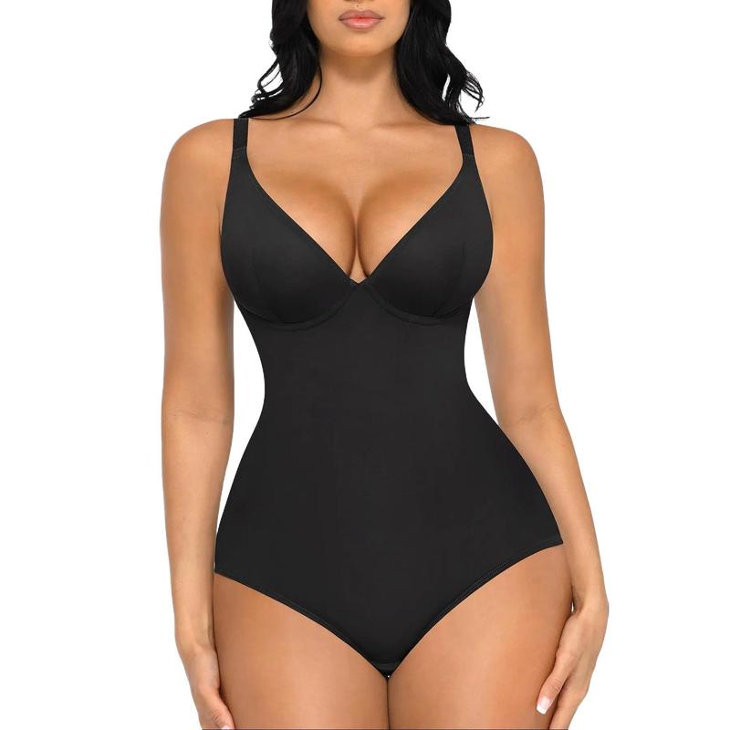 FeelinGirl Shapewear Bodysuits for Women Tummy Control Body Suits Deep V Neck Corset Tops Panty  Womenswear Nylon Soft Fashion Comfortable